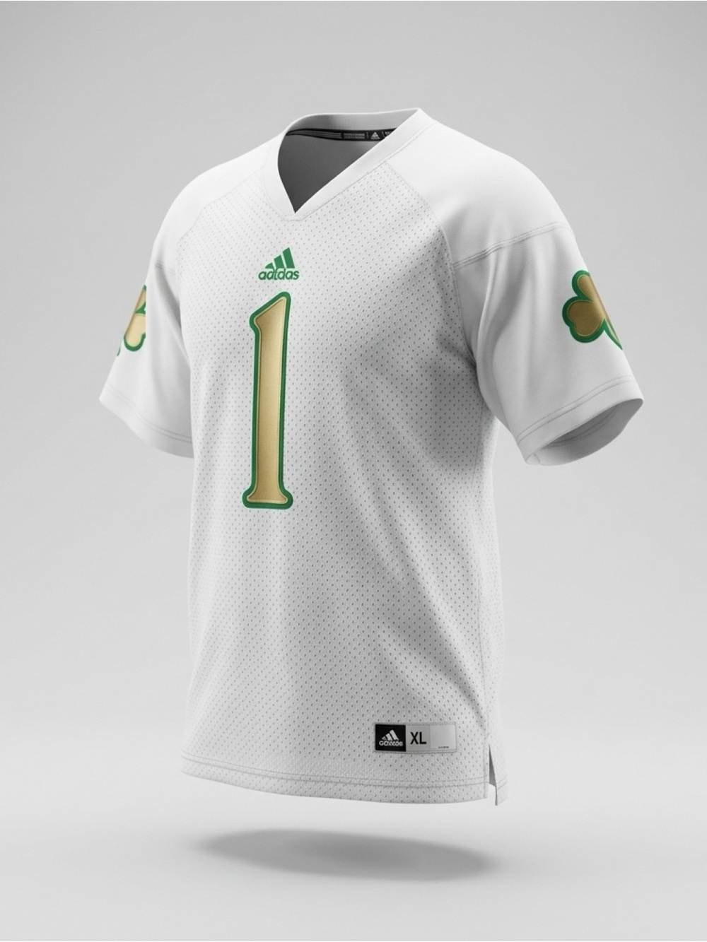 Adidas White Notre Dame Game Jersey with Green & Gold Accents